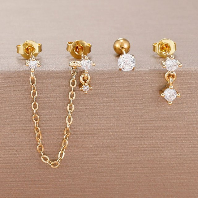 Yuedane Ohrringe Set, Edelstahl, Gold, Zirkonia, Damen - Bild 1