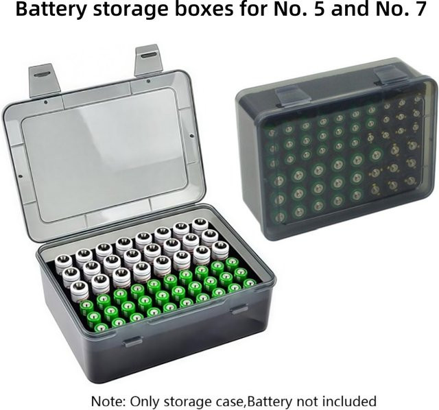 Batterie-Organizer Box mit 54 Slots für AA und AAA Batterien in Schwarz und Transparent zur Schubladen-Organisation - Bild 1