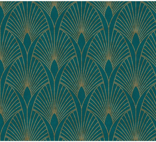 A.S. Création Tapete Pop Up Panel Retro mit geometrischem Design, selbstklebend, Petrol-Gold, Breite: 52 cm, Höhe: 250 cm - Bild 1