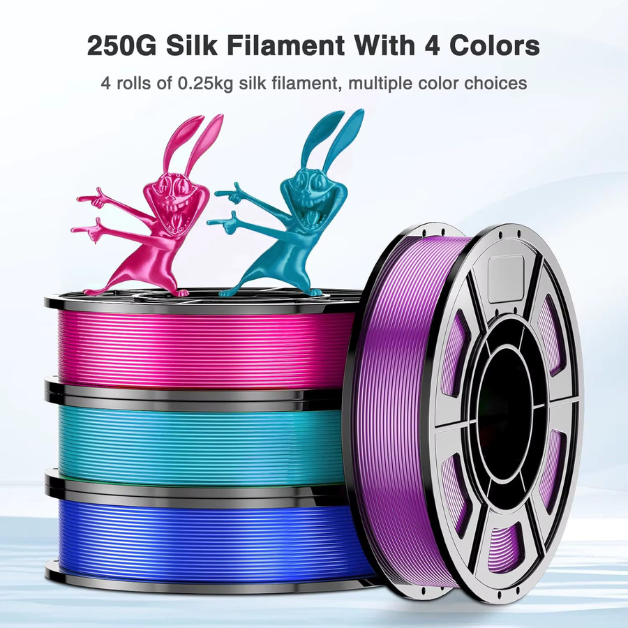 3D Maliang Seiden-PLA-Filament 1,75 mm Bündel mit 4 Farben (Rosa, Cyan, Blau, Lila), 4 x 250 g - Bild 3