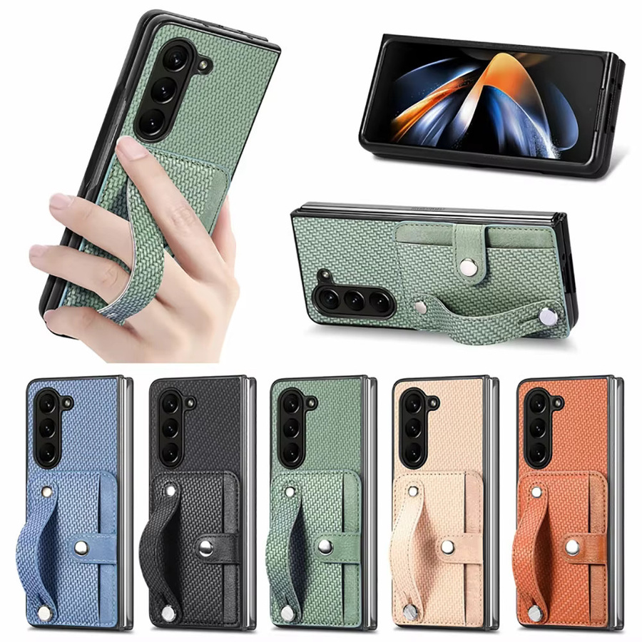 Samsung Brieftaschen-Ledertasche für Galaxy Z Fold 7, 6, 5, 4 mit Kartenhalter und Armband in Schwarz oder Blau - Bild 4