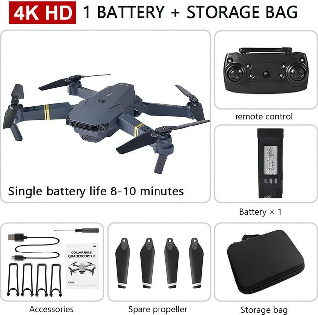 JJRC E58 RC Quadcopter mit 4K HD Weitwinkel Kamera, Wifi Flugzeug in Schwarz - Bild 1