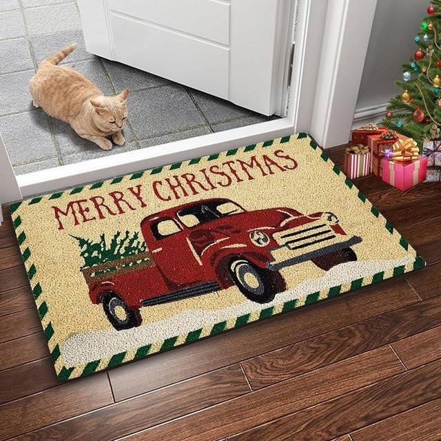 VIKAMA Weihnachts-Bodenmatte mit LKW-Motiv, rutschfest und waschbar, rechteckig, B/T: 60 x 40 cm, Mehrfarbig - Bild 1