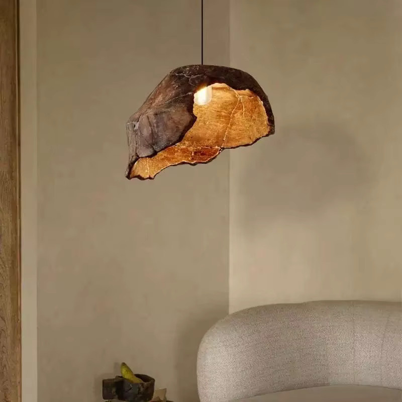 IWP Pendelleuchte im Wabi-Sabi-Stil aus getrockneten Lotusblüten, Japanisches Retro Zen Design, Farbe: Braun, Lichtfarbe: Warmweiß - Bild 2