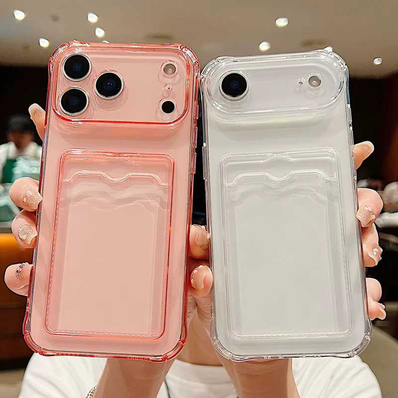 YISHANGOU Transparente Handyhülle mit Kartenfach aus weichem TPU für iPhone 17, 16, 15, 14, 13, 12, 11 und Pro Max, stoßfeste Silikon-Schutzhülle in Transparent und Grau - Bild 1