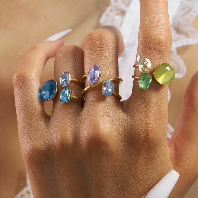 WILD & FREE Ringe, Edelstahl, Bunt, Kristall, Zirkonia, Damen, Vintage - Bild 1