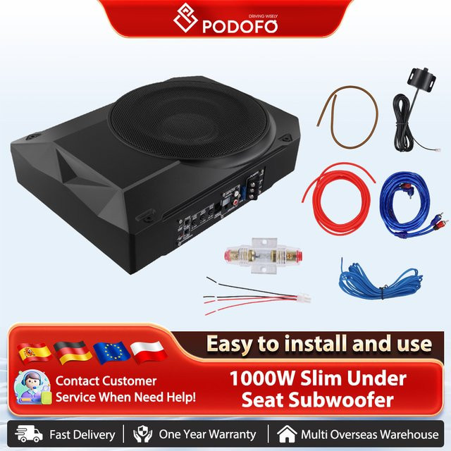 Podofo 10-Zoll Slim Aktiv-Subwoofer in Schwarz mit 1000W für Auto- und LKW-Soundsysteme - Bild 1