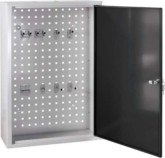 PROREGAL Werkzeugwandschrank aus Stahl mit Tür und 8 Haken, Farbe: Lichtgrau/Anthrazitgrau, H x B x T: 75 x 50 x 20 cm - Bild 1