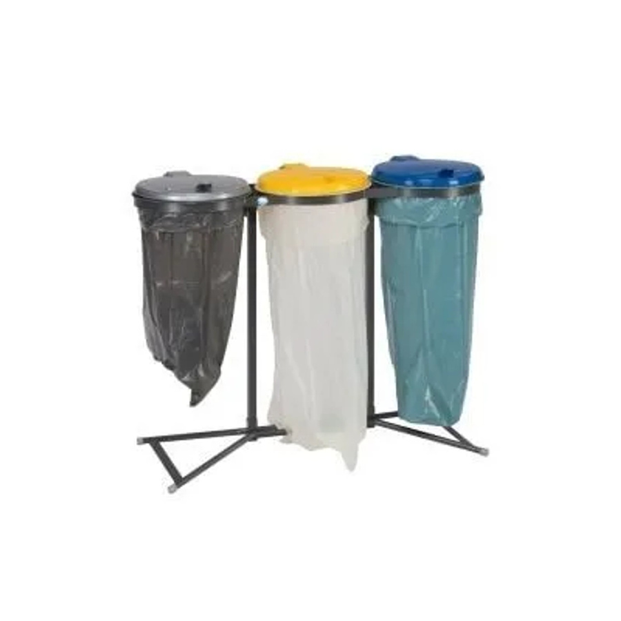 PROREGAL Abfallsammler für Wertstoffsortierung 3-fach Stationär, 3 x 120 Liter, Stahl, Silber, Gelb, Blau, H x B x T: 95 x 117,5 x 44 cm - Bild 2