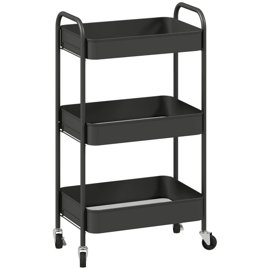 HOMCOM Utility Cart aus Stahl in Schwarz mit Rollen für Küche, Badezimmer oder Wäsche, B/T/H: 30,6 x 30,6 x 79 cm - Bild 2