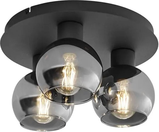 QAZQA Vidro Art-Deco-Deckenleuchte in Schwarz mit rundem Rauchglas, 3-flammig, E27 - Bild 1