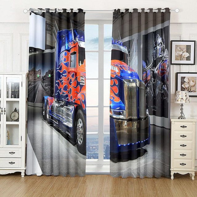 2er-Set A Family Of Home Textiles Fensterdekoration mit 3D Traktor und Bauernhof Motiv, Blau, B: 75 cm, H: 166 cm - Bild 1