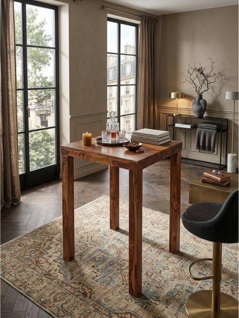 Bartisch aus Massivholz von KADIMA DESIGN im Landhaus-Stil, braun, B/T/H: 80 x 80 x 110 cm - Bild 1