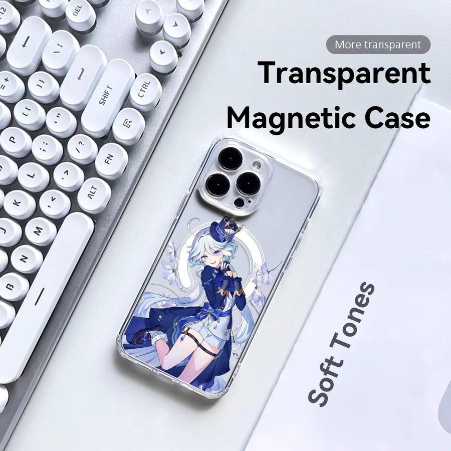 G-Genshin Impact Furina Handyhülle für iPhone 17-12 Pro Max Plus, transparente magnetische Hülle mit MagSafe-Kompatibilität und kabellosem Laden, Schwarz - Bild 4