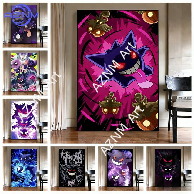 KAYOU Pokemon Gengar Wandkunst Aquarell-Leinwandgemälde in Mehrfarbig für moderne Raumdekoration - Bild 1