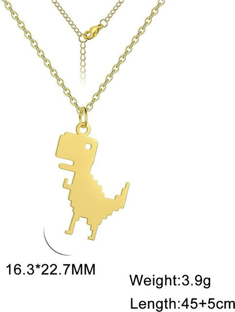 Halskette Edelstahl, Mosaik Dinosaurier, Gold, Damen, 45-50cm - Bild 1