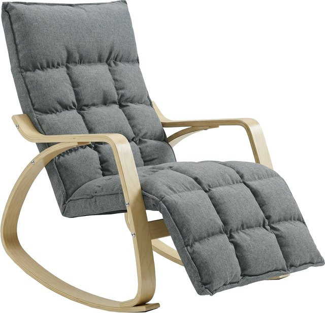 HOMCOM Schaukelstuhl mit 5-fach verstellbarer Fußstütze und hoher Rückenlehne, Relaxsessel in Leinenoptik für Wohnzimmer und Schlafzimmer, Grau - Bild 1