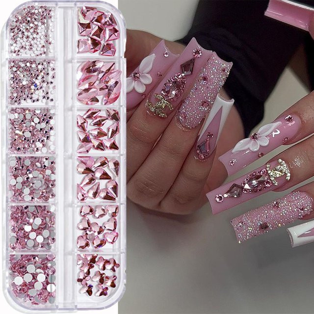 MAFANAILS Nagelkunst-Strass, Rosa, Glänzend, 12 Gitter - Bild 1