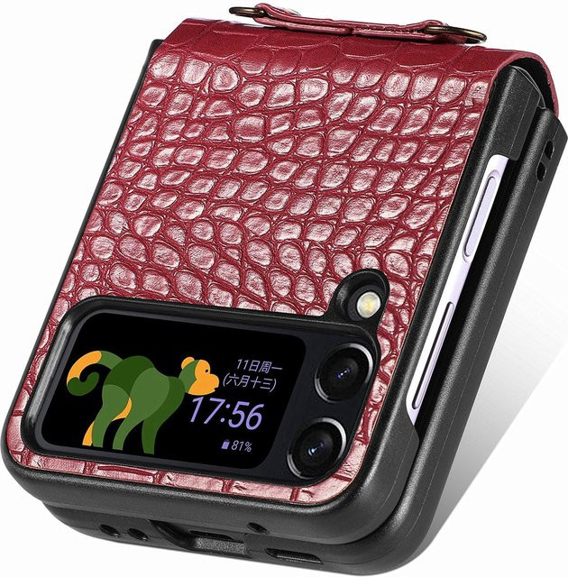 Leder-Brieftasche mit Anti-Shock Lanyard für Samsung Galaxy Z Flip 4 5G in Braun - Bild 1