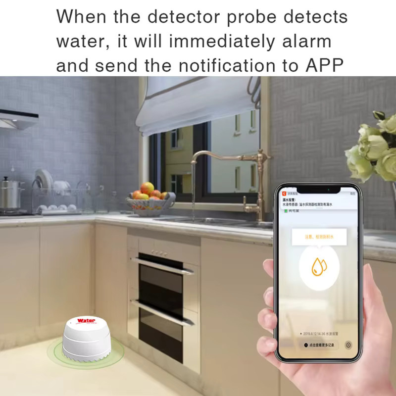 Tuya WiFi Wasserleck-Detektor mit Geräuschsensor und Überlauf-Warnung in Weiß zur Smart Home App-Steuerung - Bild 2