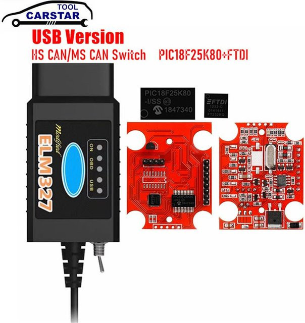 Oxchelod ELM327 V 1,5 USB OBD2 Diagnose-Scanner mit PIC18F25K80 und FTDI für FORScan, Schwarz - Bild 1