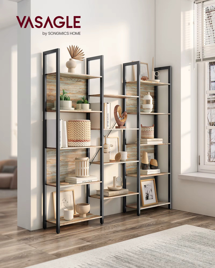 VASAGLE Leiterregal im Industrie-Design mit 14 Ablagen, Braun-Schwarz, B: 24 cm, T: 24 cm, H: 166 cm - Bild 5