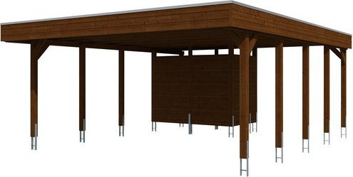 Skan Holz Carport Friesland Set 4 in Nussbaum Braun mit flacher Dachform und Abstellraum, Breite: 557 cm, Tiefe: 708 cm, Höhe: 254 cm - Bild 3