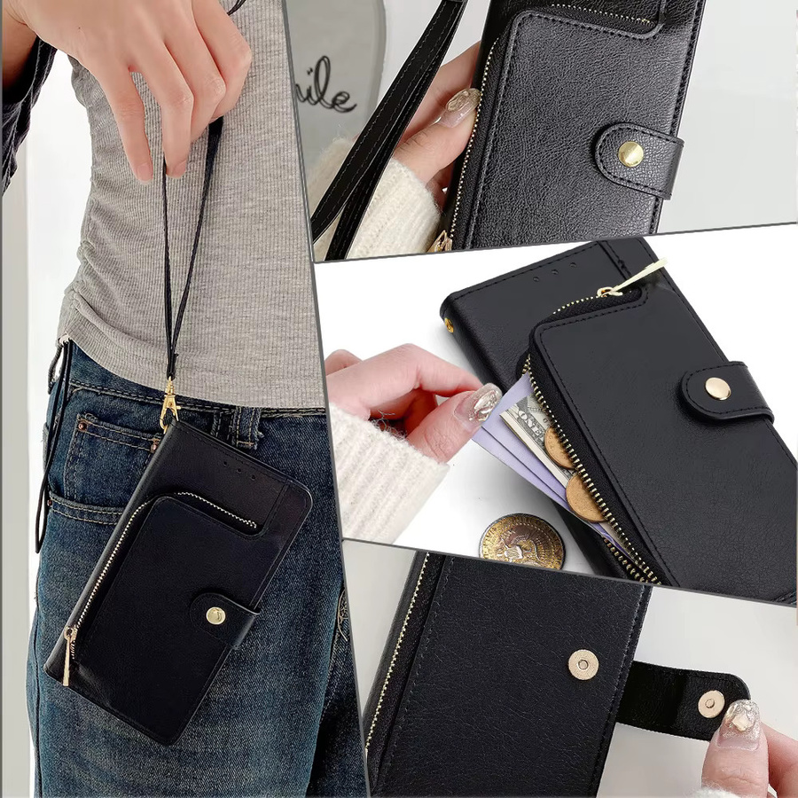 Leder Flip Handyhülle mit Reißverschluss und Card Slots für Samsung Galaxy A55 A35 A15 A25 A54 A34 A24 A73 A53 A33 A23 und Xcover 5 in Rot - Bild 3