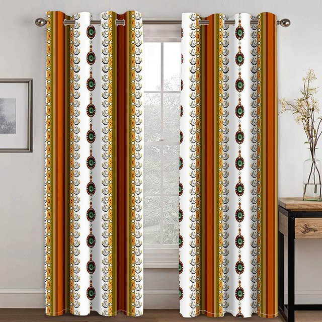 Yiran Furniture Vorhangset mit Fliesendesign in Multicolour aus Polyester, semi-transparent, mit Ösen, Breite: 100 cm, Höhe: 130 cm - Bild 1
