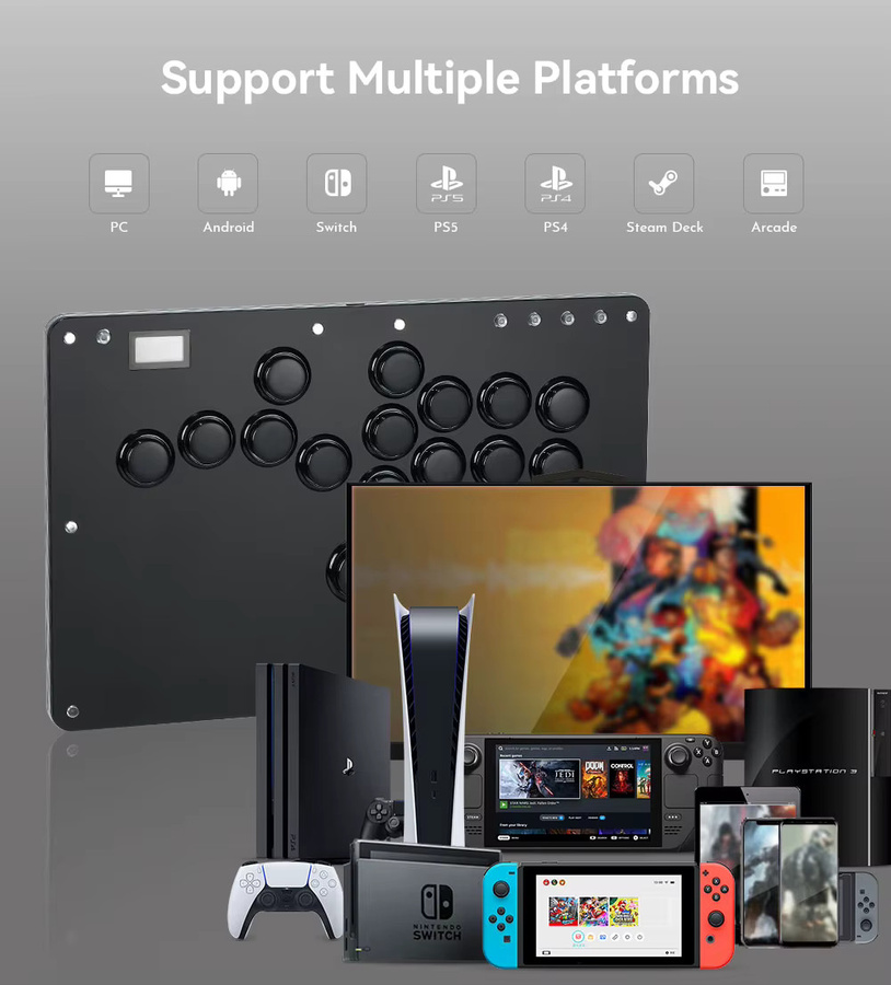 Haute42 Hebelloser Arcade-Controller Hitbox Fightstick für PC, PS4, PS5 und Steam in Schwarz - Bild 2