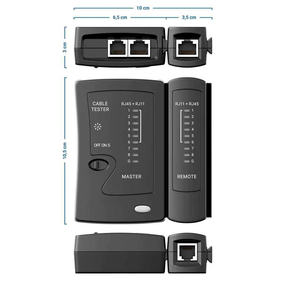 ZoeRax Netzwerk-Ethernet-Kabeltester für LAN RJ45 Cat5 Cat5e Cat6 Cat6a Cat7 UTP/geschirmte Kabel und RJ11 RJ12 in Schwarz - Bild 5