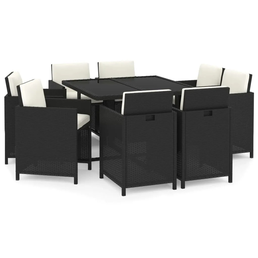 vidaXL 9-tlg Garten-Essgruppe aus Poly Rattan mit Hartglas und Auflagen in Schwarz - Bild 2