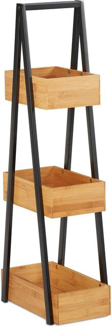 Relaxdays Badregal aus Bambus und Metall in Natur und Schwarz, freistehendes Standregal mit 3 Ablagen für Bad und Küche, H x B x T: 81 x 18 x 30 cm - Bild 1