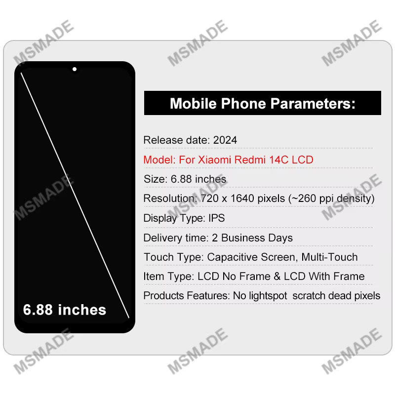 WAHL LCD Display mit Touchscreen Digitizer für Xiaomi Redmi 14C, 6,88 Zoll IPS, Schwarz - Bild 2