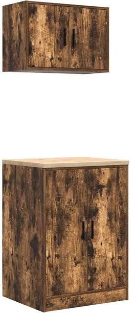 vidaXL Garagenschränke 2er-Set aus Holzwerkstoff in Räuchereiche, Wandmontage möglich, Farbe: Braun - Bild 1