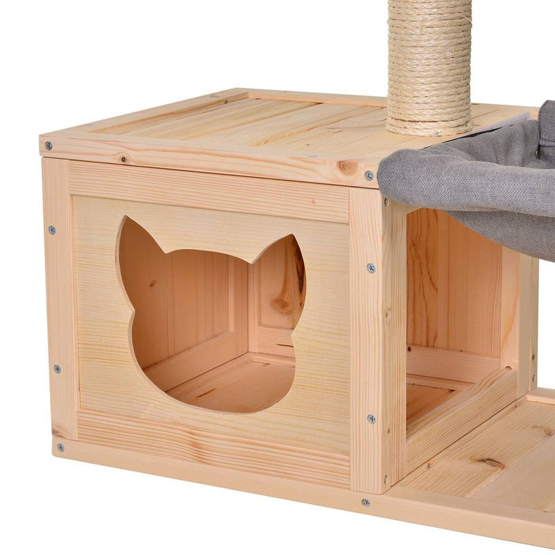 PawHut Katzenhaus aus Tannenholz mit Hängematte und Sisal-Kratzbereich, beige, B/T/H: 70 x 60 x 35 cm - Bild 2