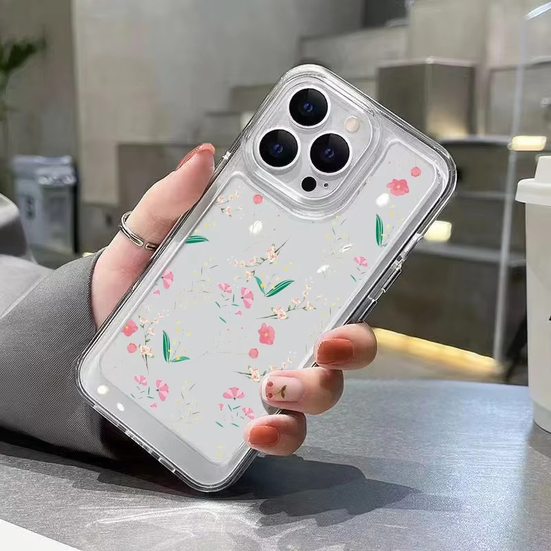 INS Handyhülle mit floralem Blumen-Grafikdruck für iPhone 15 14 13 12 11 Pro Max Plus XS XR X SE 2022, transparente Stoßstangenabdeckung - Bild 3