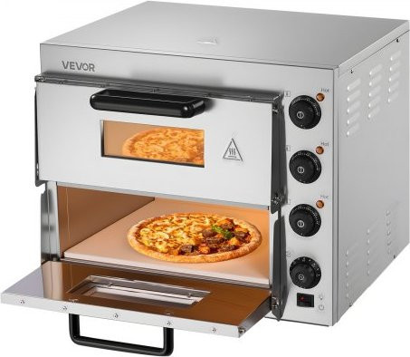VEVOR Kommerzieller Elektro-Pizzaofen mit Doppelstock-System aus Edelstahl für die Arbeitsplatte, inklusive Pizzastein, für 40,6 cm Pizzen - Bild 1