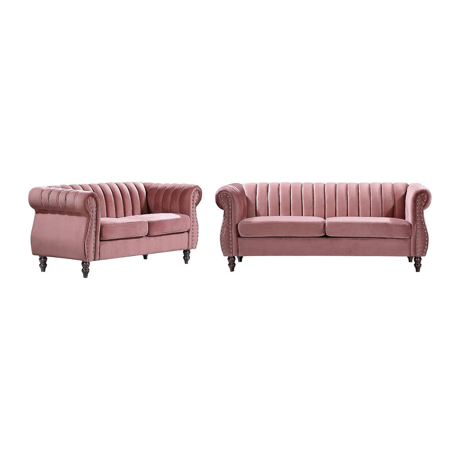 Vente-unique Couchgarnitur Trumbo Chesterfield in Puderrosa mit Samtbezug, B/T: 150 x 195 cm - Bild 2