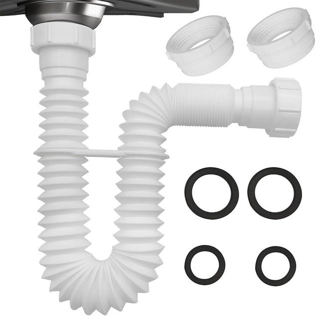 Verstellbares Spülbecken-Abflussrohr mit Siphon von MaMa workplace für 1 1/2 Zoll und 1 1/4 Zoll Rohre, Weiß - Bild 1