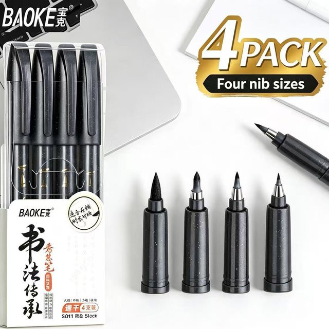 BAOKE 4-teiliges Kalligrafie-Stiftset mit schwarzen Tintenpinsel-Markern für Handlettering und Skizzieren - Bild 1