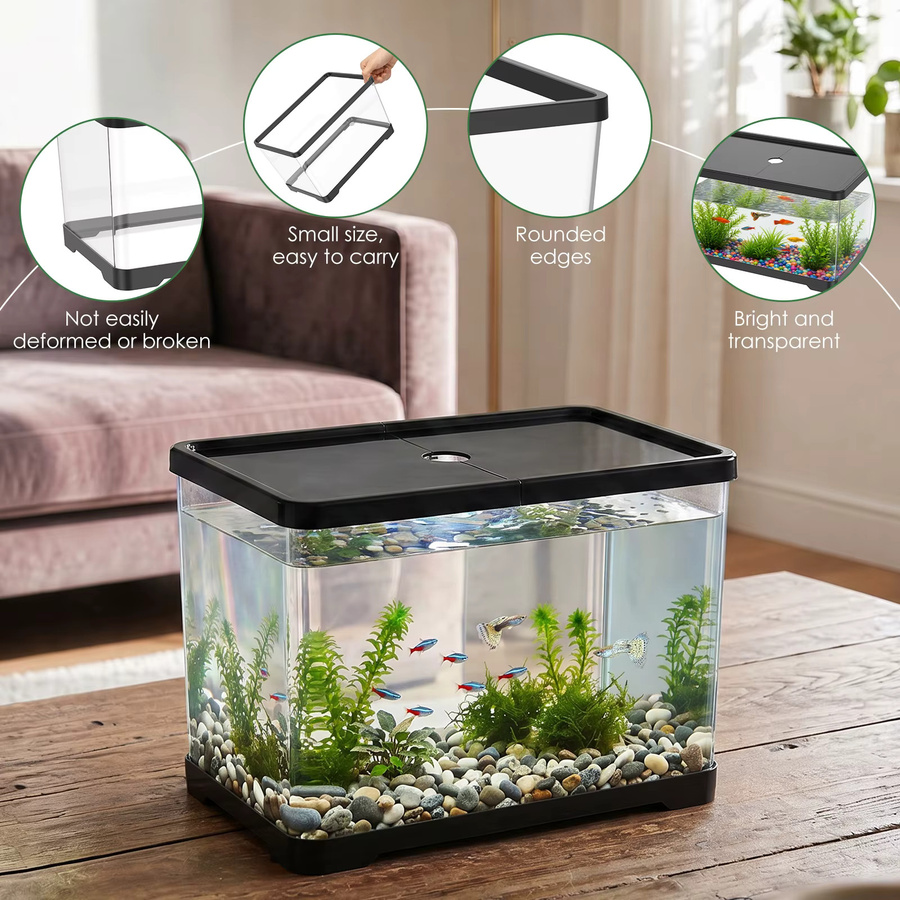 Willstar Transparentes Glas-Fischbecken mit Abdeckung, rechteckiges Desktop-Aquarium in Schwarz für Büro und Heimdekoration - Bild 4