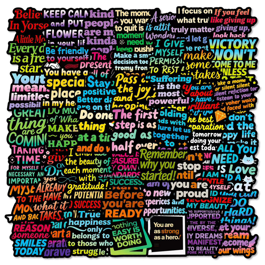 56-teiliges Set inspirierende Text-Graffiti-Aufkleber in Dunkelgrau von BulingBulingStickers Store - Bild 2