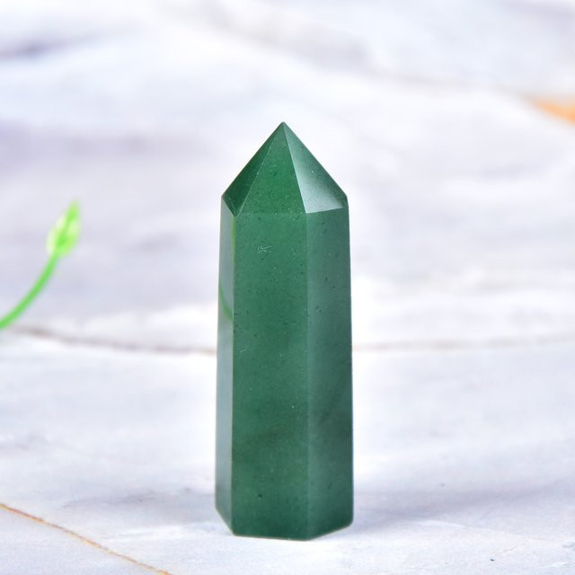 RYCRYSTAL Aventurin Quarz Heilstein als sechseckiges Prisma in Grün, Höhe: 50-80 mm - Bild 1