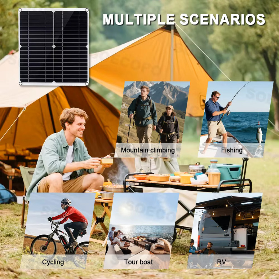 SOECOPO Off-Grid-Solarsystem-Kit mit flexiblem Solarmodul, 750W Wechselrichter der D-Serie und LCD-Solarregler, 12V zu 220V, Schwarz - Bild 2