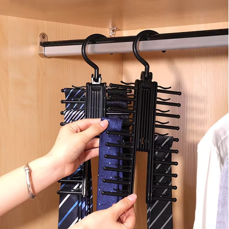 YOCITY Krawattenhalter Set aus 2 Stück in Schwarz mit 360 Grad drehbaren Haken und rutschfester Aufbewahrung für Krawatten, Gürtel und Schals - Bild 5