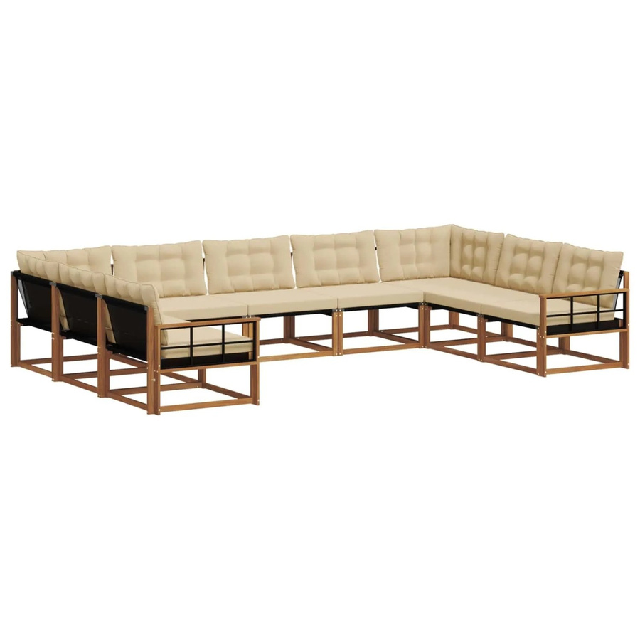 vidaXL Outdoor-Sofagarnitur 9-teilig in U-Form aus Akazienholz mit Textilene und Kissen, Natur-Beige - Bild 2