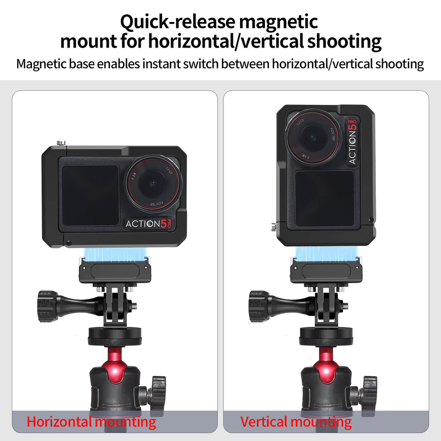 DJI Schnellverschluss-Metallkäfig für DJI OSMO ACTION 5, 4 und 3 in Schwarz mit Mikrofon-Kaltschuh, Fülllichthalterung und Erweiterungshalterung - Bild 3