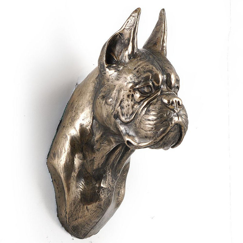 Hängende Boxer Hundestatue als Büste von Art-Dog in Braun aus Kunstharz und Metall - Bild 2