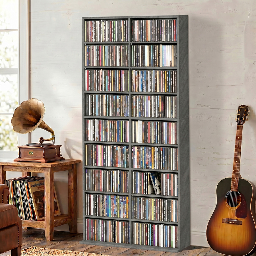 HOMCOM CD- und DVD-Aufbewahrungsmöbel in Hellgrau mit 18 Fächern und 14 verstellbaren Einlegeböden, H x B x T: 175 x 78,5 x 24 cm - Bild 2